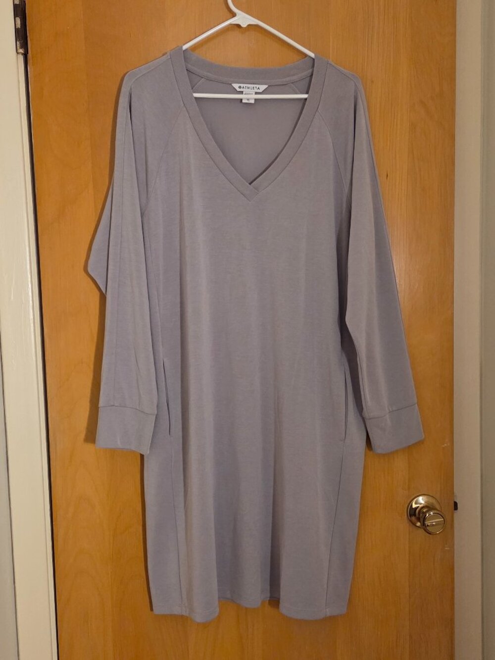 Athleta Seasoft Midi Dress Long Sleeve Womens XL Tinsel Purple Athleisure Comfy